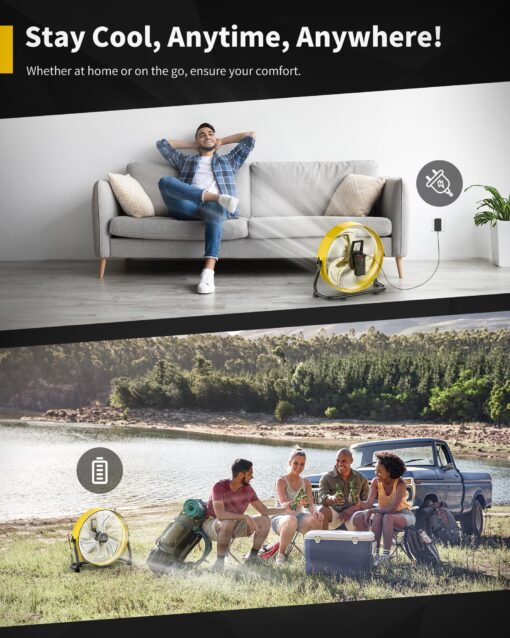 Airvention 15600mAh Rechargeable Battery Operated Floor Fan, 16 inch Yellow Industrial High Velocity Drum Fan, Shop Fan for Camping Gym Garage Outdoor Indoor, AI-F601Y - Image 2