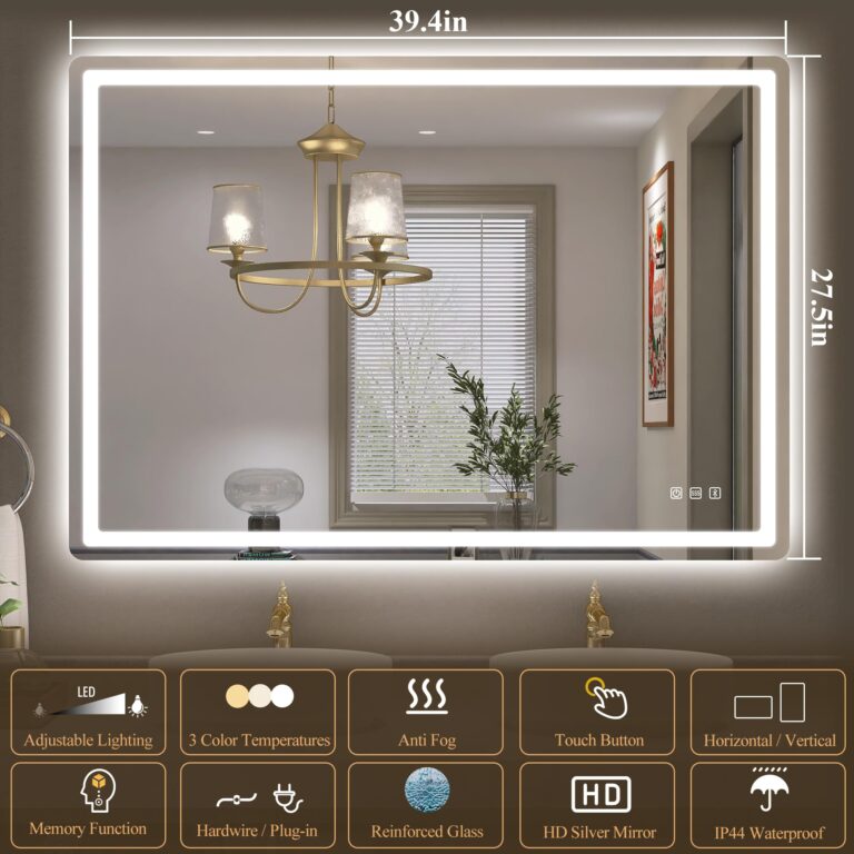SBAGNO 28x40 LED-Bathroom-Mirror-with-Bluetooth, Dimmable-Lighted-Bathroom-Vanity-Mirror-with-3-Colors，Backlit + Front Lit, Memory Function, Anti-Fog, Tempered Glass, Horizontal/Vertical - Image 7