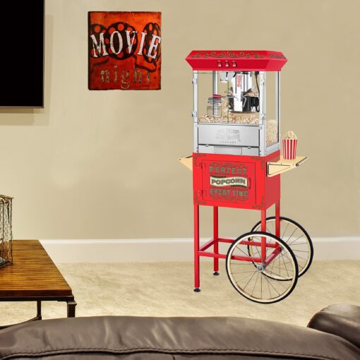 Great Northern Popcorn Company 5995 GNP Red 10oz. Full Perfect Popper Popcorn Machine with Cart and Stainless-Steel Kettle, Warming Light, and Accessories, 10oz, Red - Image 4