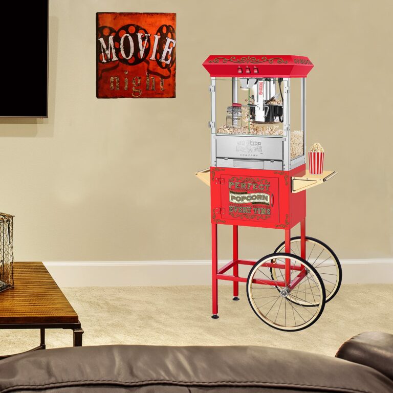 Great Northern Popcorn Company 5995 GNP Red 10oz. Full Perfect Popper Popcorn Machine with Cart and Stainless-Steel Kettle, Warming Light, and Accessories, 10oz, Red - Image 4