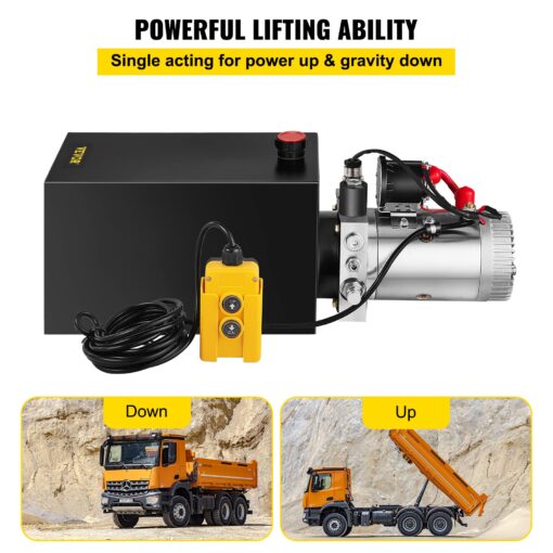 VEVOR Hydraulic Power Unit 12 Quart Hydraulic Pump 12V Dump Trailer Pump Single Acting Hydraulic Power Pack 3200 PSI Electric Hydraulic Pump with Steel Reservoir for Car Lift - Image 8