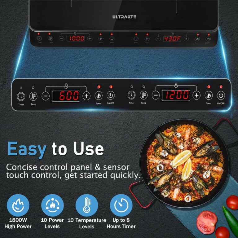 Double Induction Cooktop, ULTRAKTE Portable Dual Countertop Burner with Sensor Touch, 1800W Induction Cooktop 2 Burner, Electric Countertop Cooker with 10 Temp & Power Levels, 8-Hour Timer,Safety Lock - Image 9