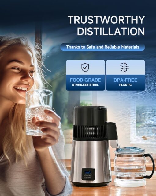 CO-Z Water Distiller for Home, 1350W 4L Distilled Water Machine for CPAP Machine with Control Panel & Glass Container, 1.1 Gal. Stainless Steel Water Distilling Equipment with Essential Oil Wine Modes - Image 8
