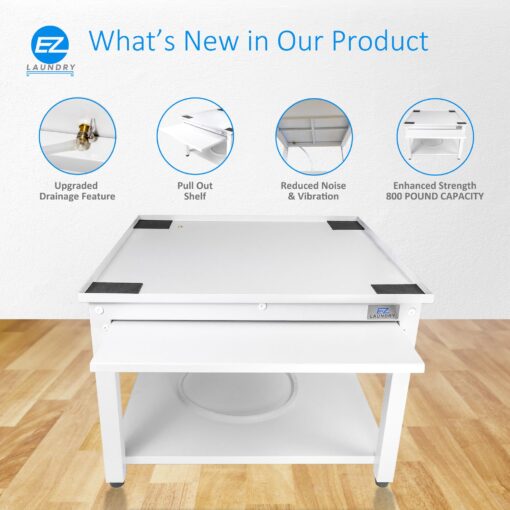 EZ Laundry Laundry Pedestal for Washer and Dryer | 27-Inch Stand with Shelf | Elevates 18" | Includes Drain Pan & Hose, Adjustable Feet Fits All 27" Wide Washer/Dryer Brands - (White with Shelf) - Image 7