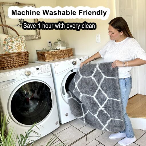 ONASAR 8x10 Area Rugs for Living Room, Fluffy Grey and White Bedroom Rug, Washable Geometric Boho Large Soft Plush Shaggy Fuzzy Floor Carpet for Nursery Kids Classroom Playroom Dorm Home Decor - Image 9