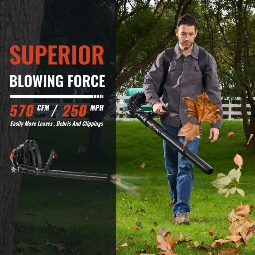 52cc Gas Backpack Leaf Blower, 2.1 HP Engine, High-Velocity 570 CFM, 250 MPH, Ergonomic Design, Low Vibration, and Cruise Control for Yard Work All Year Round - Image 5