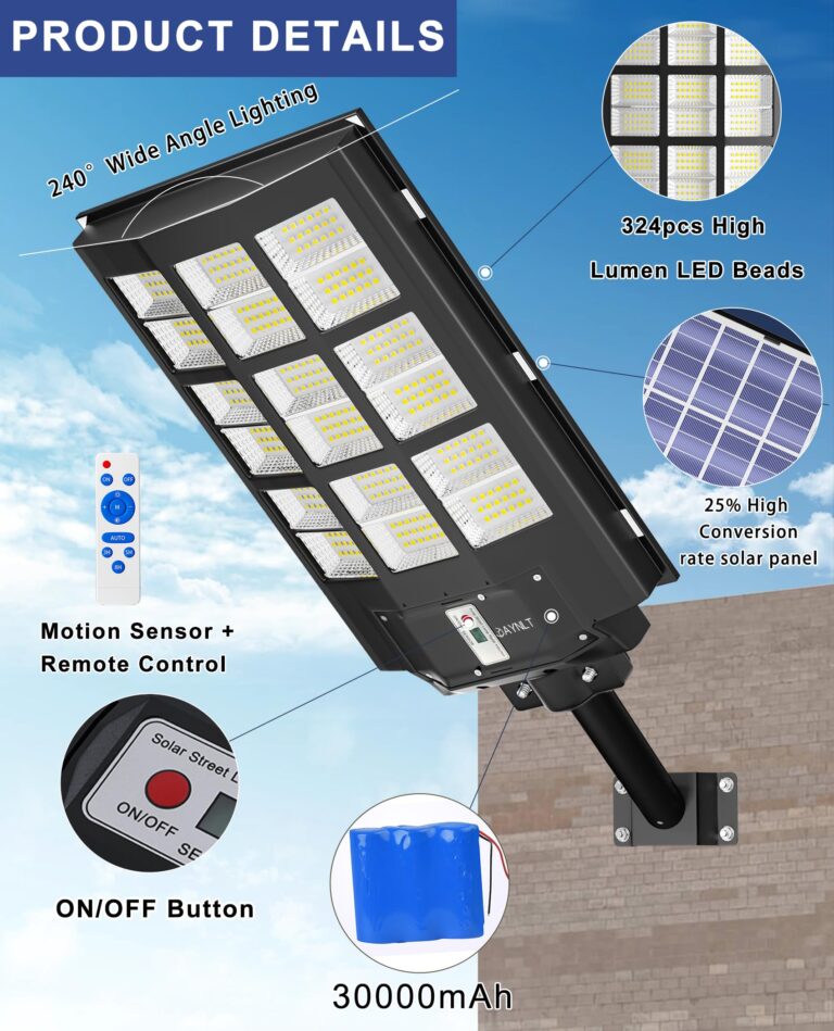 JAYNLT Y-3600W Solar Street Lights Outdoor,360000LM 6500K Parking Lot Lights Commercial, Waterproof Dusk to Dawn Solar Security Flood Lamps Motion Sensor for Driveway,Basketball Court - Image 3
