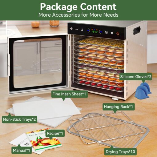 VALONDINO 12-Tray Food Dehydrator – 600W Adjustable Temperature (86℉-194℉) & Digital Timer, Quiet Operation, Ideal for Jerky, Fruits, Vegetables, Dog Treats, and Healthy Snacks – Includes Recipe Guide - Image 2