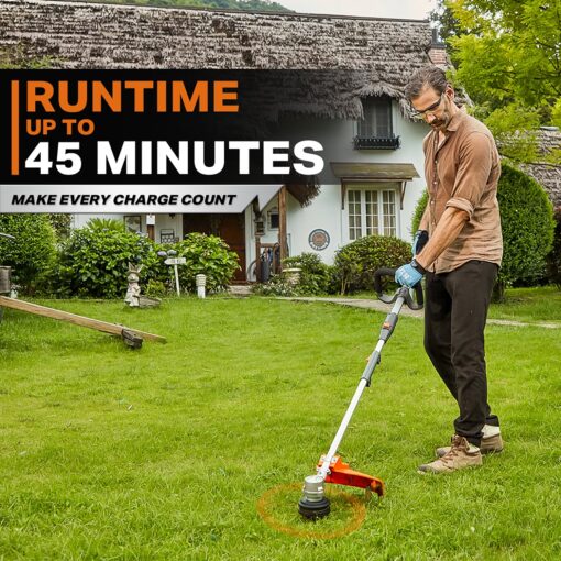 RB 17" Cordless String Trimmer, 40V Lithium Battery Weed Wacker with 4.0Ah Battery & Fast Charger & .095'' line, 2 in 1 Grass Trimmer and Edger, 2-Speed Adjustable, Low Vibration Lawn Garden Tool - Image 4