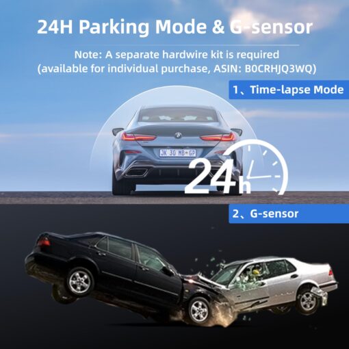 Miofive Dash Cam Car Front Rear 4K+4K WiFi Bluetooth Dash Cam with 64GB SD Card, Dual Car Camera with Parking Monitoring, Super Night Vision, HDR, G-Sensor, Loop Recording, App Control, Max 512GB - Image 5