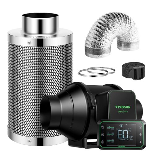 VIVOSUN Smart Air Filtration PRO S4 Kit 4", AeroZesh S4 Inline Duct Fan w/GrowHub E42A Temp. Humidity WiFi-Controller, Carbon Filter & Ducting, Cooling & Ventilation System for Grow Tent, Hydroponics
