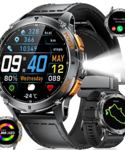 LIGE GPS Smart Watch for Men, Compass/LED Flashlight/6 Satellite Positioning/1.43" AMOLED Smartwatch, 100+ Sports Mode Fitness Tracker Watch for Android iOS, IP68 Waterproof Watch for Swimming