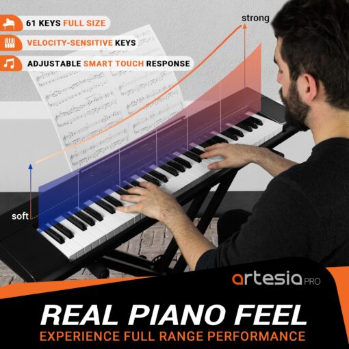 Artesia 61-Key Portable Digital Piano Keyboard with Full-Size Semi-Weighted Keys, Beginners Bundle with Sustain Pedal, Music Rack and Free Melodics Piano Lessons - Image 9