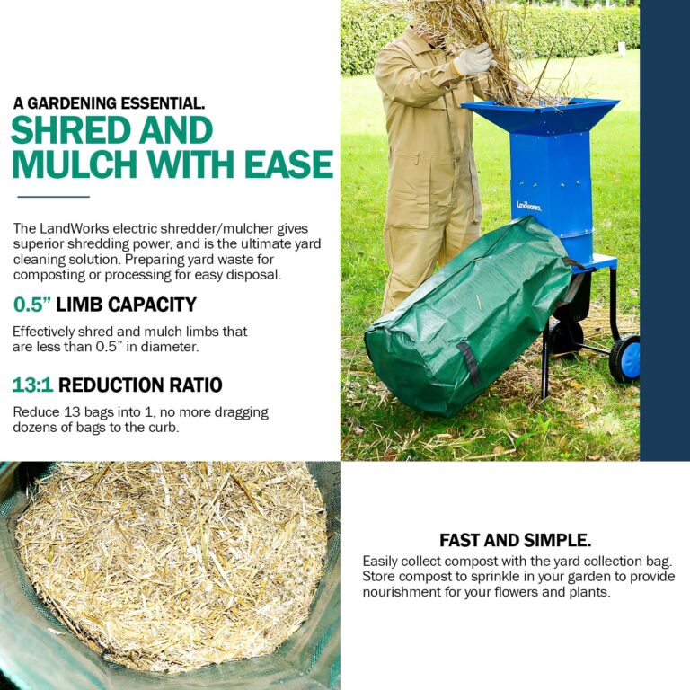 Landworks Electric Leaf Mulcher & Shredder - 15-AMP, 1800W, Steel Construction, 11" Blades, 0.5" Cutting Capacity, 120V AC for Dry Leaves, Grass, & Yard Clippings - Image 2