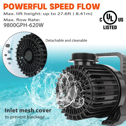 WaterRebirth (9800GPH-620W,UL listed) High Flow Submersible Pond Water Aquarium Pump Multi Scenario Application - Image 9