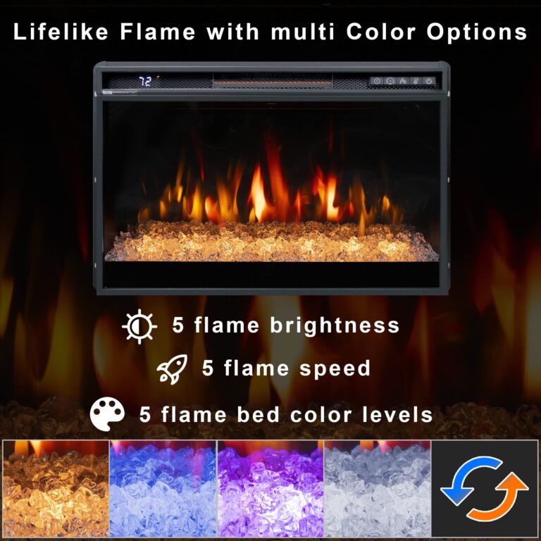 Oxhark Flame 26 Inches Electric Fireplace Inserts, 1500W Recessed Fireplace Electric with Remote Control, Crystal, Overheating Protection and Timer, Black - Image 6