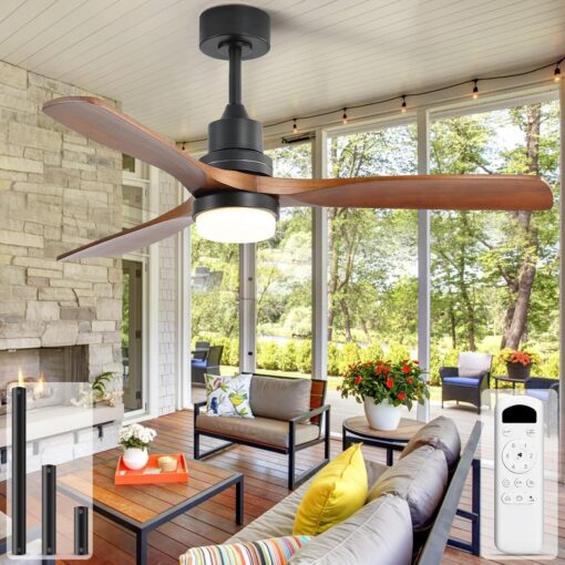 Sofucor Low Profile Ceiling Fan With Lights Remote Control 52 Inch Flush Mount Ceiling Fan Modern Wood Blade Fan For Bedroom Living Room Indoor Outdoor Farmhouse Patio, Noiseless DC Motor - Image 2