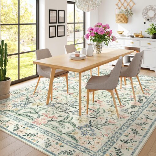 Wonnitar Large Rugs for Living Room, Soft Washable Floral 9x12 Area Rug for Bedroom, Boho Non-Shedding Foldable Carpet for Kids Playroom Apartment Home Decor - Image 7
