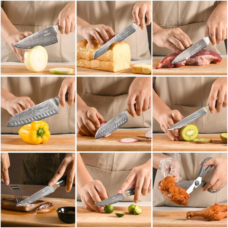 NF NANFANG BROTHERS Knife Set, 16-Pieces Damascus Kitchen Knife Set with Block, ABS Ergonomic Handle for Chef Knife Set, Carving Fork, Disconnect-type Knife Block Set (Gray) - Image 4