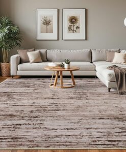 Lansny Modern Abstract 8x10 Large Living Room Washable Rug Non-Slip Soft Bedroom Area Rug Taupe-Brown Thin Print Faux Wool Carpet Throw Rugs for Nursery Playroom Dining Room Indoor Office Home Decor