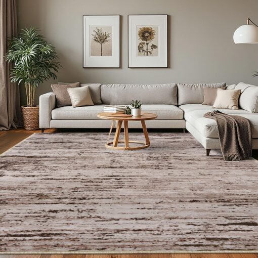 Lansny Modern Abstract 8x10 Large Living Room Washable Rug Non-Slip Soft Bedroom Area Rug Taupe-Brown Thin Print Faux Wool Carpet Throw Rugs for Nursery Playroom Dining Room Indoor Office Home Decor