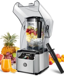 WantJoin Commercial Professional Blender With Shield Quiet Sound Enclosure 2200W Industries Strong and Quiet Professional-Grade Power, Self-Cleaning, Silver
