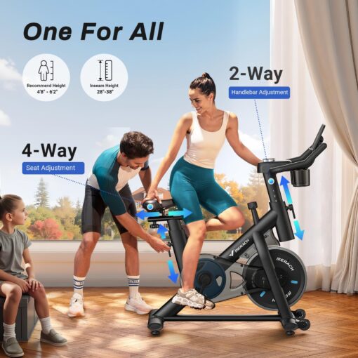 MERACH Exercise Bike, Brake Pad Stationary Bike with Exclusive App, Low Noise Indoor Cycling Bike with 300lbs Weight Capacity, Tablet Mount and Fitness Courses for Weight Loss - Image 4