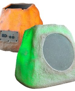 Outdoor Rock Speaker 60W Deep Bass Multi-Sync up to 100 Speakers Auto-Pairing, IPX7 Waterproof Solar-Powered with LED Lights Perfect for Pool, Garden, Patio, Ideal for Music Entertainers - 2 Pack