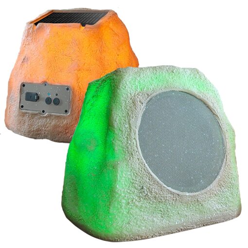 Outdoor Rock Speaker 60W Deep Bass Multi-Sync up to 100 Speakers Auto-Pairing, IPX7 Waterproof Solar-Powered with LED Lights Perfect for Pool, Garden, Patio, Ideal for Music Entertainers - 2 Pack