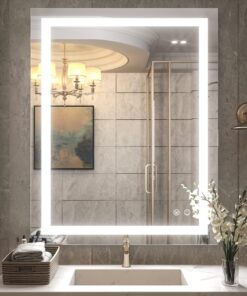 TETOTE 30 x 36 Bathroom LED Mirror Vanity Mirror with Lights,Dimmable,Anti-Fog,Makeup Wall Mounted Modern Lighted Mirror, Tempered Glass