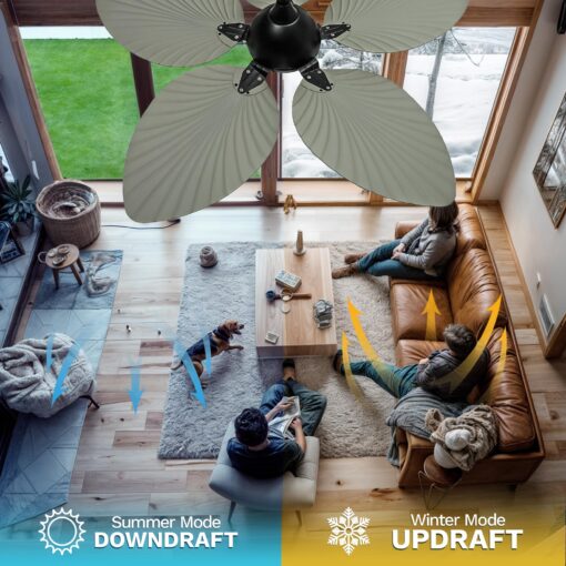 DWVO 52" Tropical Ceiling Fan with Light & Remote, LED Tri-Color Temperature, 5 Blade Ceiling Fans Reversible 6 Speeds w/Quiet DC Motor for Bedroom, Living Room, Dining Room, Patio - Image 7