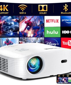 GooDee 4K WiFi Bluetooth Projector - Smart 1080P Projector, Movie Projector, Netflix/Amazn Prime Video Certified, Video Projector For Home Theater Dolby Audio Zoom Portable Projector TV Stick PPT