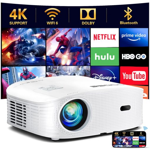 GooDee 4K WiFi Bluetooth Projector - Smart 1080P Projector, Movie Projector, Netflix/Amazn Prime Video Certified, Video Projector For Home Theater Dolby Audio Zoom Portable Projector TV Stick PPT