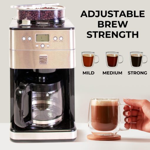 Kenmore Elite Grind And Brew Coffee Maker - Burr Grinding Ground Coffee Bean Hopper With Drip Pot, 12 Cup Programmable Automatic Brew Coffee Machine For Barista Style Cafetera, Use For Kitchen & Café - Image 8