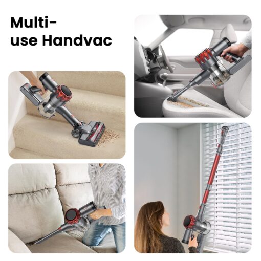 UML0 S3 Cordless Vacuum Cleaner, 45kPa Powerful Stick Vacuum, LED Display, 55-Min Runtime Rechargeable Cordless Vacuum, Free-Standing, Vacuum Cleaners for Home Pet Hair Carpet Hard Floor (Red) - Image 4