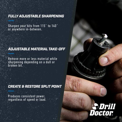 Drill Doctor DD750X Electric Drill Bit Sharpener, 3/32-3/4" High-Speed, Portable - Steel, Masonry, Carbide, Cobalt, Tin-Coated Bits, Adjustable Angles - Image 7