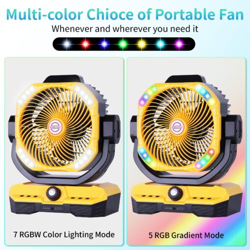 WESTTREE Battery Powered Fan Powerful Airflow Battery Operated Fan Air Circulator Fan for Bedroom,Quiet & 360°Auto Oscillating Fan Rechargeable Fan Camping Fan with LED Light (RGBW) - Image 6
