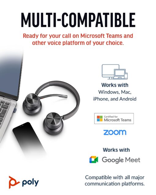 Poly Voyager 4320 UC Wireless Headset (Plantronics) - Stereo Headphones w/Noise-Canceling Boom Mic - Connect PC/Mac/Mobile via Bluetooth - Works w/Teams (Certified), Zoom, & More - Amazon Exclusive - Image 2