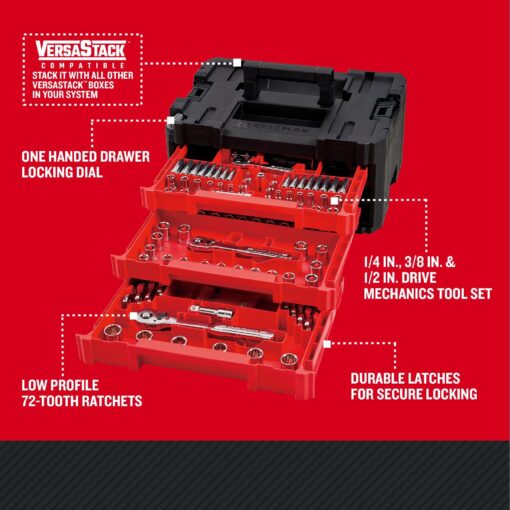 Craftsman VERSASTACK Mechanics Tool Set, 1/4 in, 3/8 in, and 1/2 in Drive, 230 Piece (CMMT45306) - Image 8