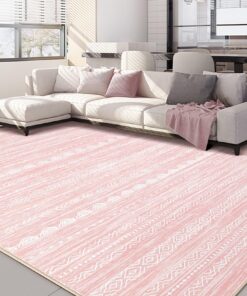 Pink Rugs for Bedroom Girls: 8x10 Washable Boho Large Neutral Cute Soft Area Rug Modern Indoor Floor Non Slip Accent Carpet for Living Room Nursery Kids Playroom Preppy Room Dorm Baby Room Decor
