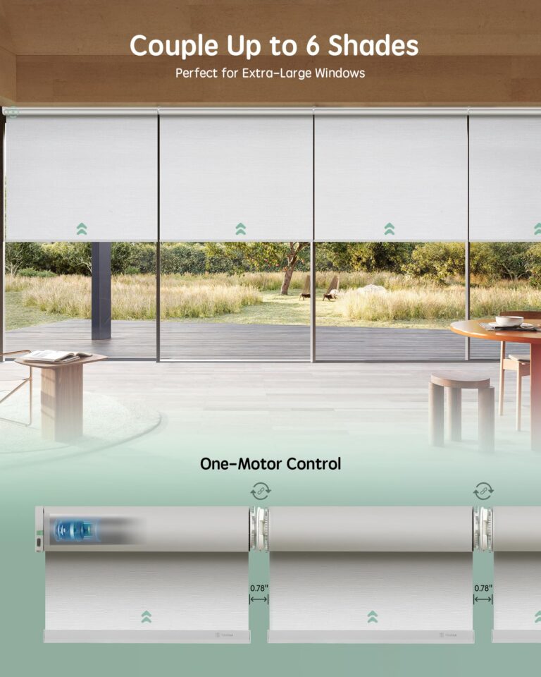 Yoolax Smart Coupled Roller Shades Compatible with Alexa Google, Motorized Blinds with Remote Blackout Coupled Roller Shades for X-Large Windows, Custom Size (XL Coupled-Jacquard White) - Image 7
