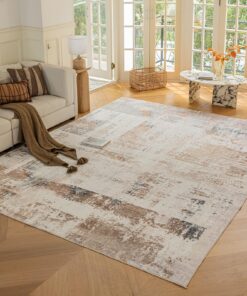 OMERAI Rug 8x10 Area Rug for Bedroom, Washable Morden Art Rug for Living Room Kitchen Dining Room, Non-Slip Faux Wool Home Decor Carpet - Brown & Gold