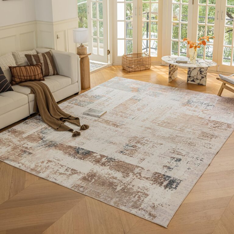 OMERAI Rug 8x10 Area Rug for Bedroom, Washable Morden Art Rug for Living Room Kitchen Dining Room, Non-Slip Faux Wool Home Decor Carpet - Brown & Gold