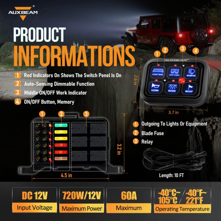 Auxbeam 6 Gang Switch Panel BC60 Universal Circuit Control Relay System Automatic Dimmable LED Switch Pod Touch Control Panel Switch Box for Car Truck Pickup Boat UTV SUV - Blue, 2 Years Warranty - Image 8