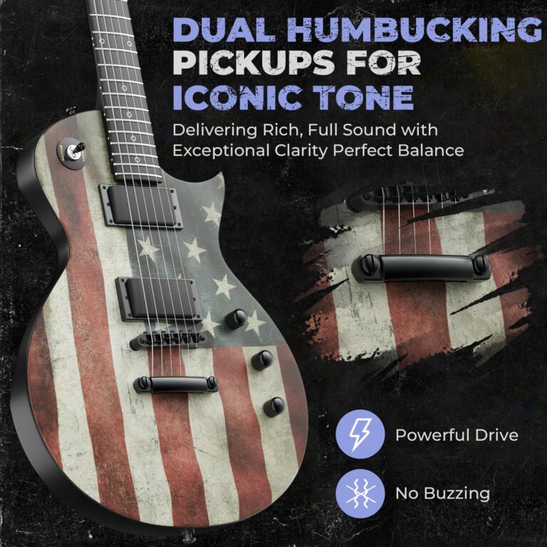 Fesley 39" LP Electric Guitar Kit:Full Size Solid Body Electric Guitars for Beginners with Humbucker Pickups,Poplar Body,Mahogany Neck,22 Frets,6 String Guitar with Gig Bag, FLP400,Matte,US Flag - Image 5