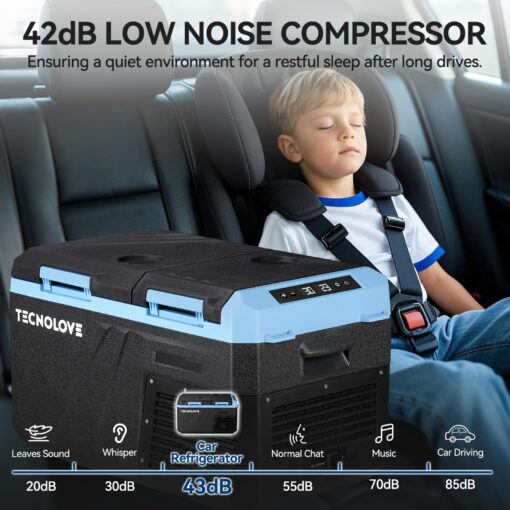 Car Refrigerator Fridge 27QT 25L Portable Mini Freezer Dual Zone Door 12/24V DC,110~240 Volt AC Compressor Cooler Touchscreen Control -4℉~68℉ for Camping,Truck,RV,Van,SUV, Road Trips, Home Ice Blue - Image 3