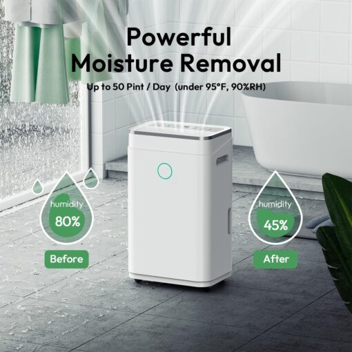 HUMILABS 50 Pint 4500 Sq.Ft Home Dehumidifiers, 1.7 Gallon Tank Dehumidifier for Basement with Drain Hose, Auto/Quiet Sleep/Dry Mode - Image 6