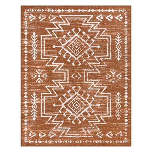 Lahome 8x10 Large Western Rugs for Living Room, Boho Washable Burnt Orange Area Rug for Bedroom Dining Room, Stain Resistant Aztec Carpet for Guestroom Office Home Decor - Image 2