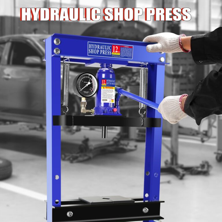 12 Ton Hydraulic Shop Press, H-Frame Garage Floor Adjustable Shop Press with Stamping Plates & Pressure Gauge to Bend, Straighten, Or Press Parts, Install Bearings and U-Joints - Image 2