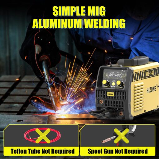 HIZONE 140A MIG Welder, 6 in 1 Gas MIG/Gas MAG/Gasless Flux Core/Stick/Lift TIG/Aluminum Welding Machine Large LED Display 120V/240V Multi Process Welder - Image 8